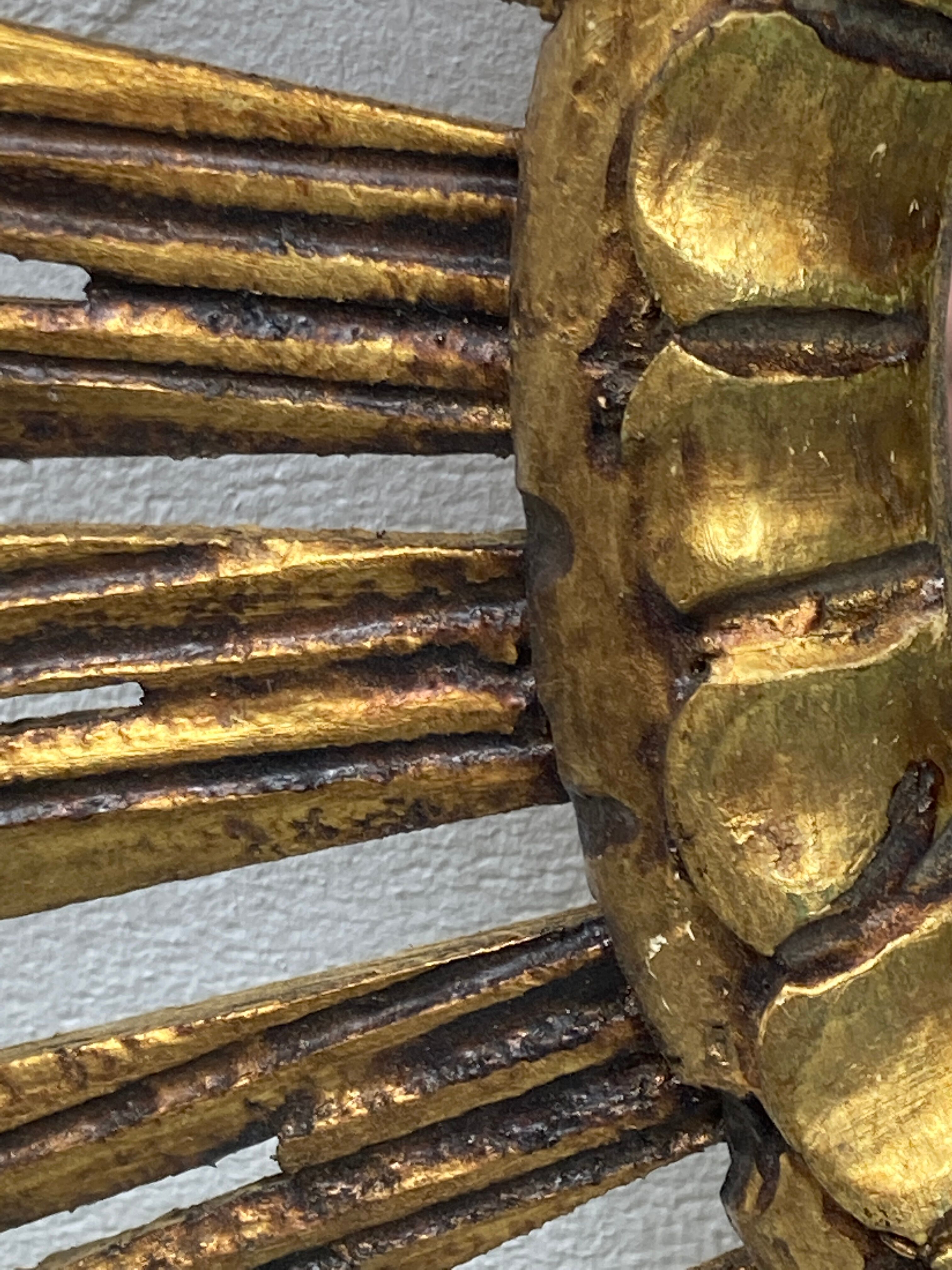 Spanish gold gilt wood sun or sunburst mirror, ca 1950s