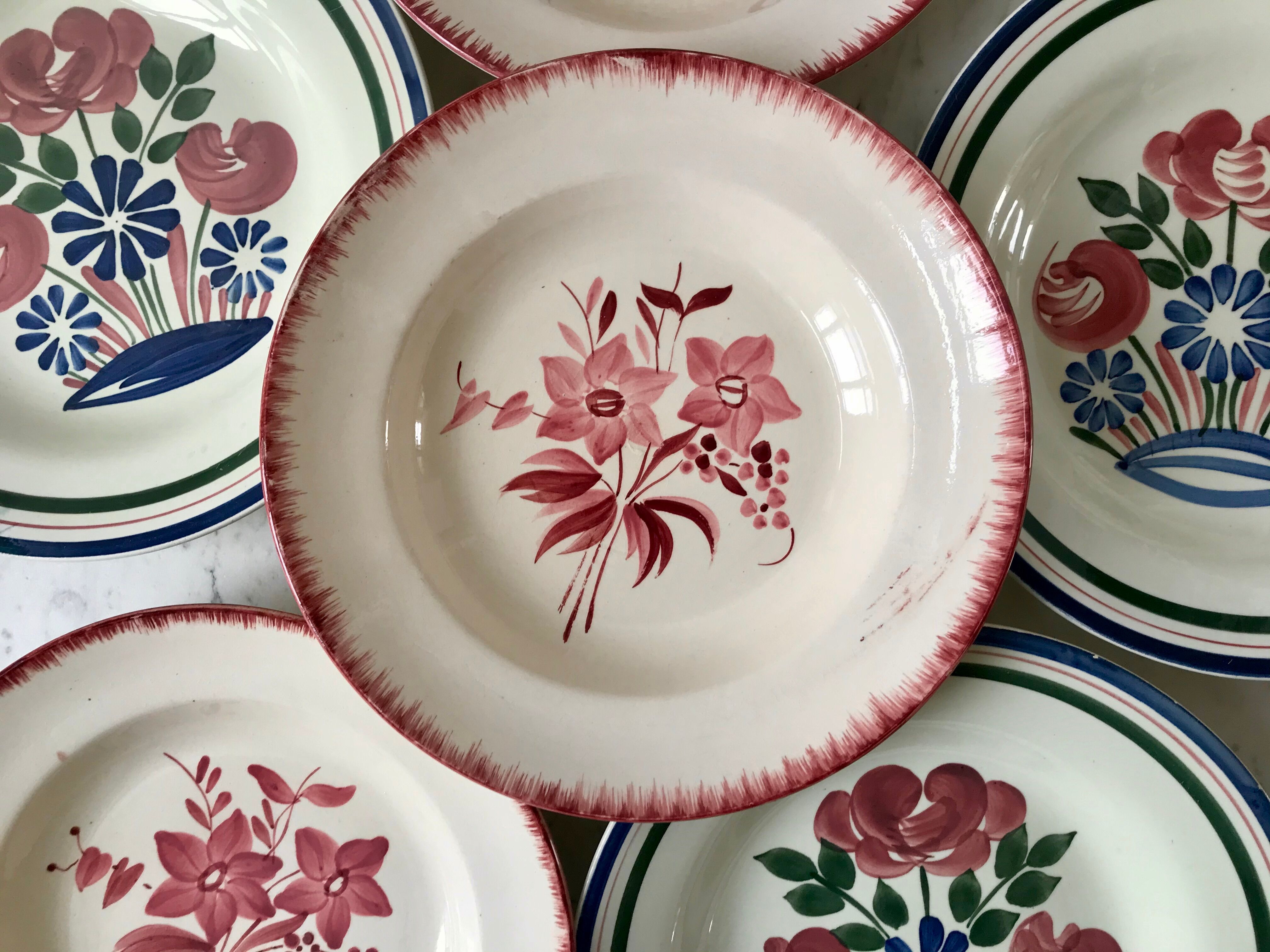 Set of 6 mismatched hollow plates longchamp and hbcm model mulhouse years 40-50