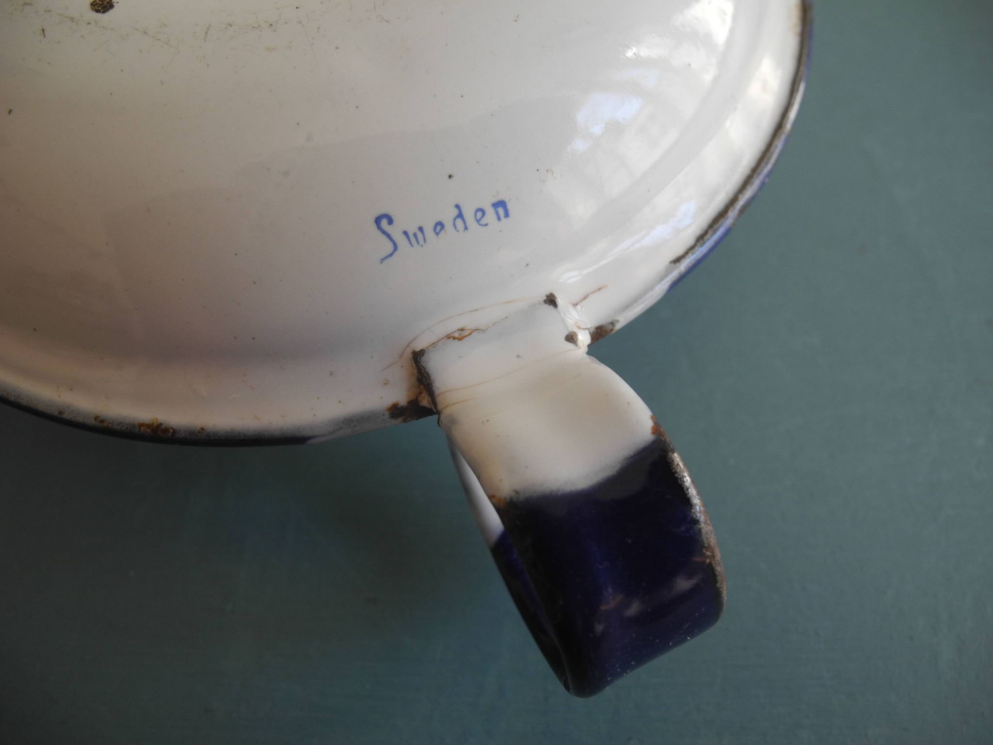 antique candlestick enamelled tin vintage candlestick Sweden