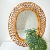 Oval rattan mirror attributed to franco albini - 1960's