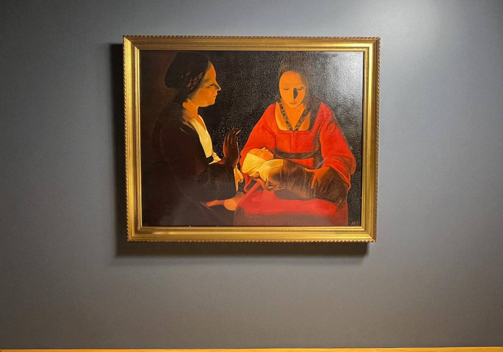 De la Tour, HST reproduction The Newborn gilded frame 20th century