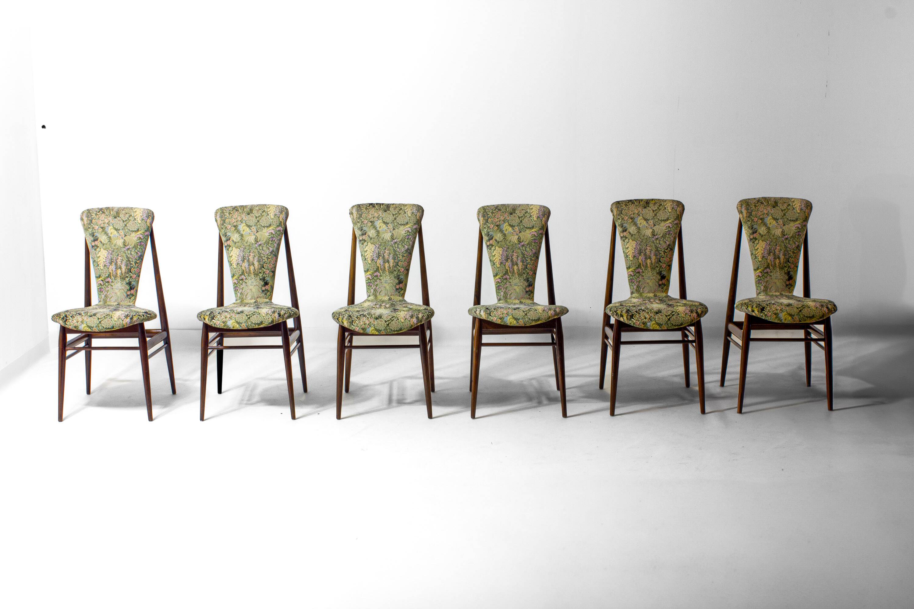 Eclectic scandinavian floating dining chairs in floral upholstery, 1960s