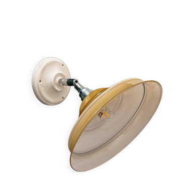 Vintage lampshade in yellow opaline with silver trim.