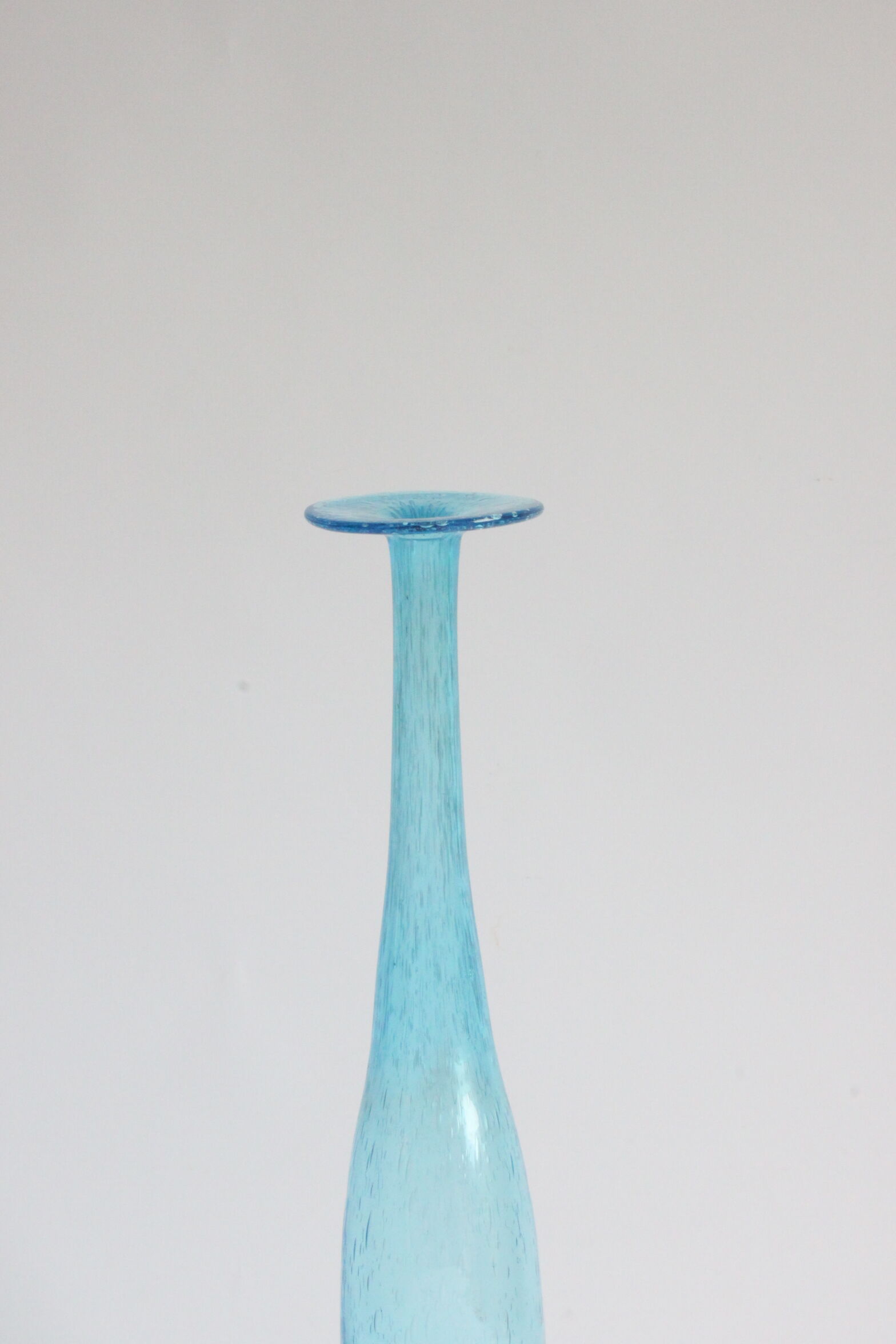 Vintage handblown blue bubble glass bottle vase