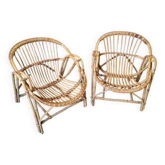 Pair of rattan shell chairs