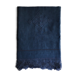 Old sheet in pure washed linen thread blue twilight