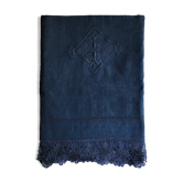 Old sheet in pure washed linen thread blue twilight