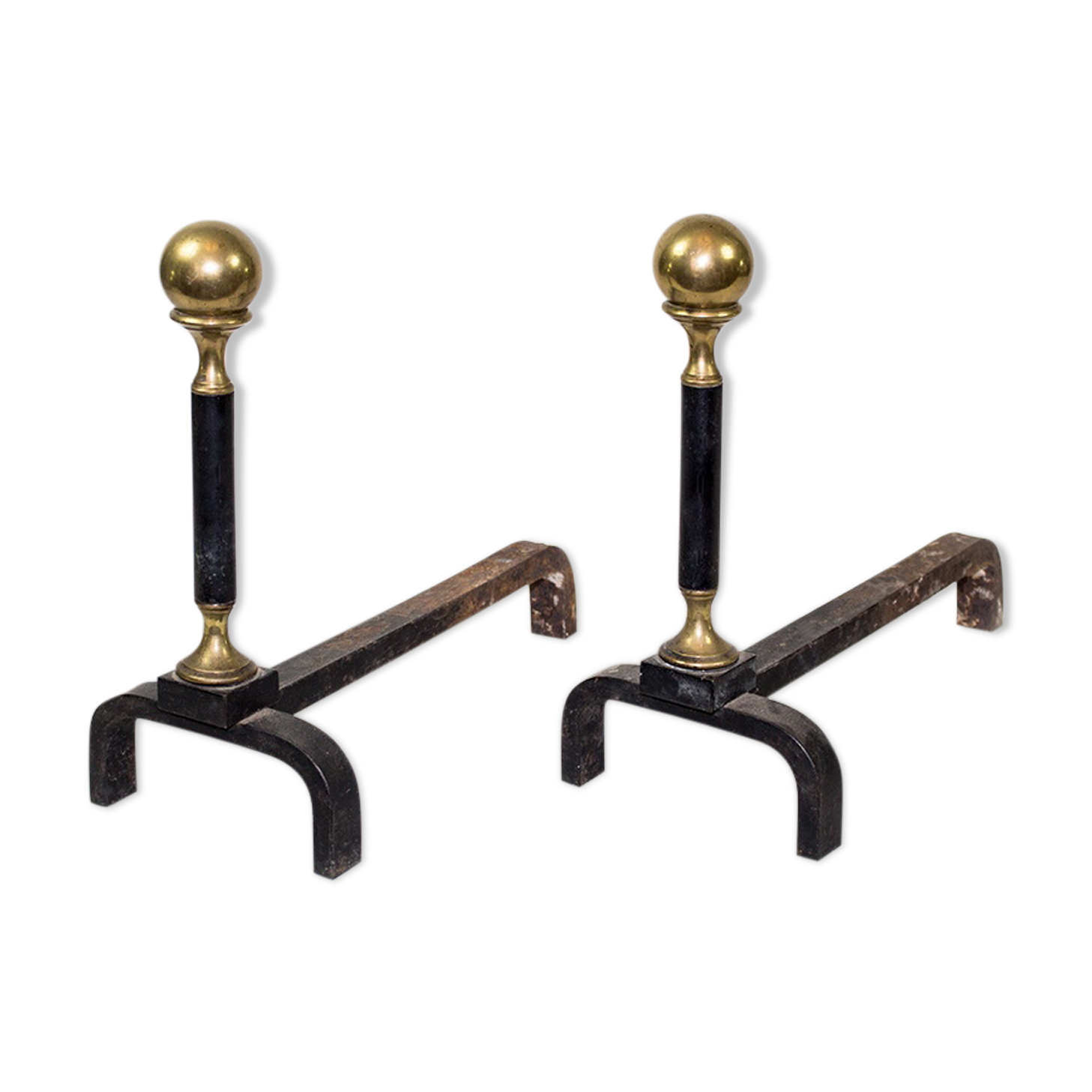 Iron and brass andirons
