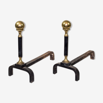 Iron and brass andirons