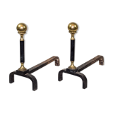 Iron and brass andirons