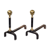 Iron and brass andirons