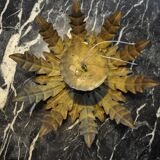 Sun wall lamp by ferro arte, metal and gold leaf, Spain, 1960