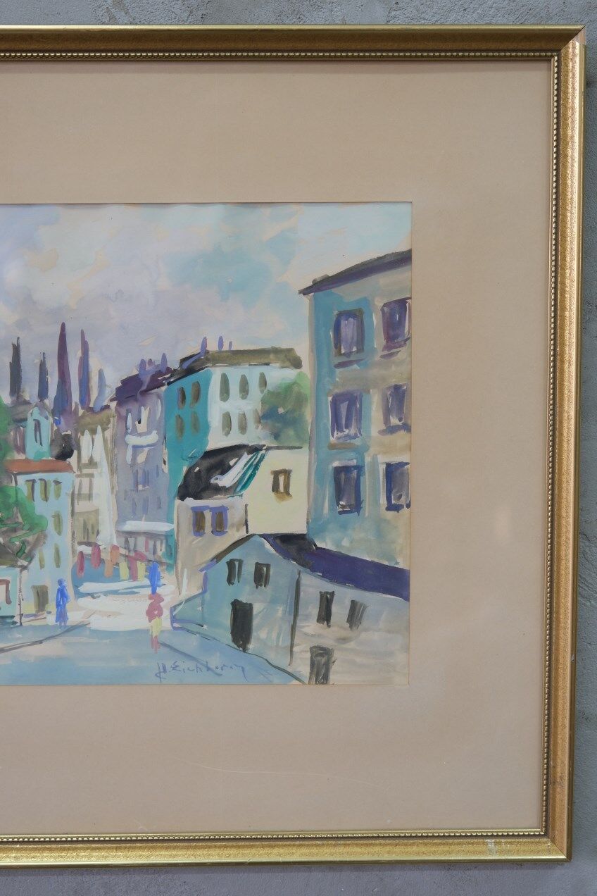 Jack Eichborn, Swedish Modern Cityscape, 1960s, Watercolor.