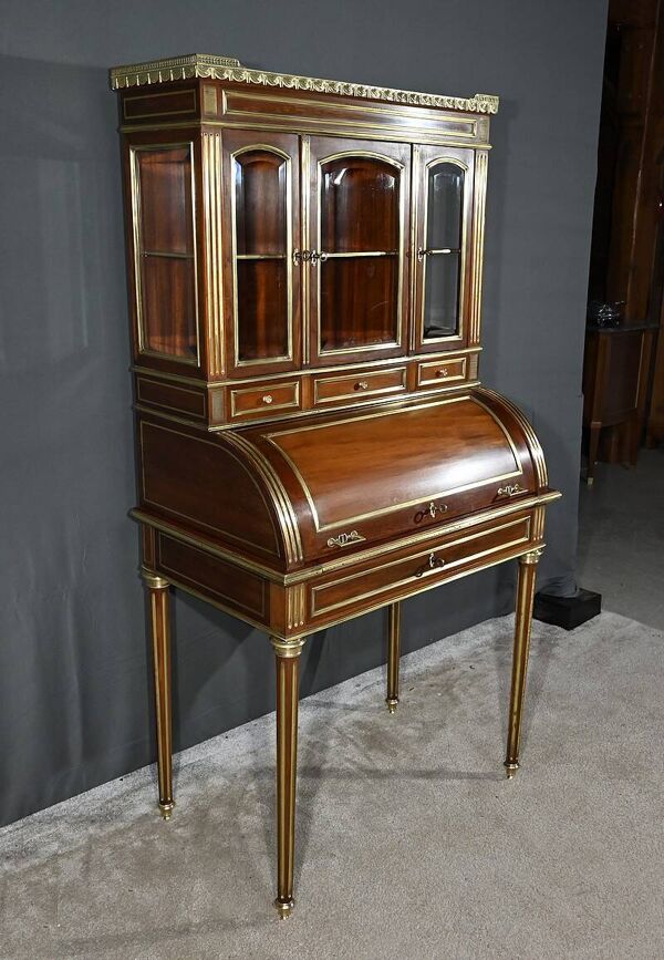 Rare Petit Bureau à Cylindre et Vitrine, style Louis XVI – Milieu XIXe