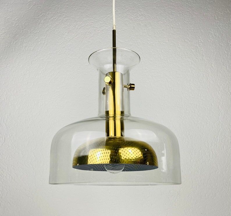 Glass and brass pendant lamp by Anders Pehrson for Atelje Lyktan, Sweden 1960