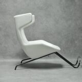 Lounge chair w/ footrest in white leather by alfredo häberli for moroso, italy, c. 2000's