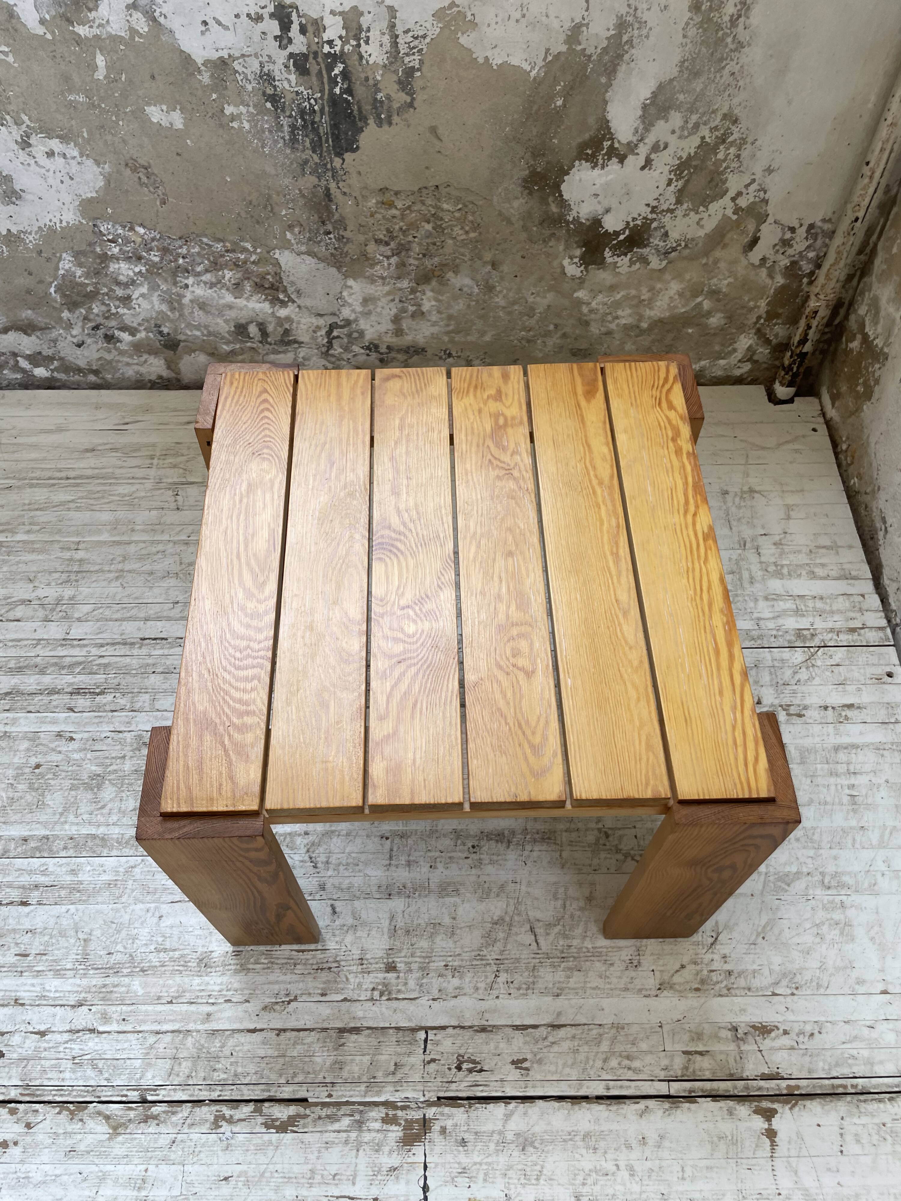 Square pine coffee table from the 70s revival