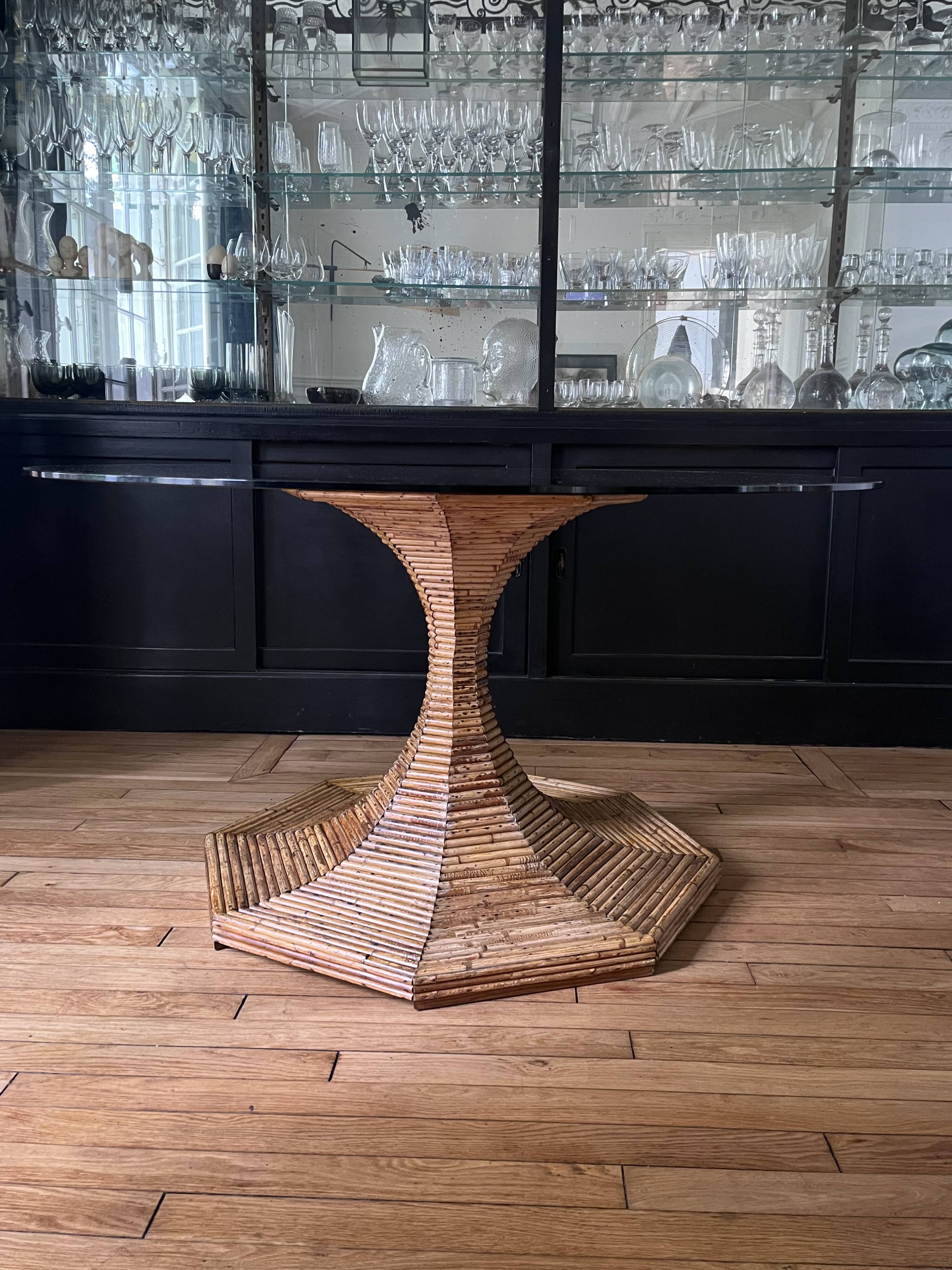 Vivai del Sud rattan bamboo table from the 70s