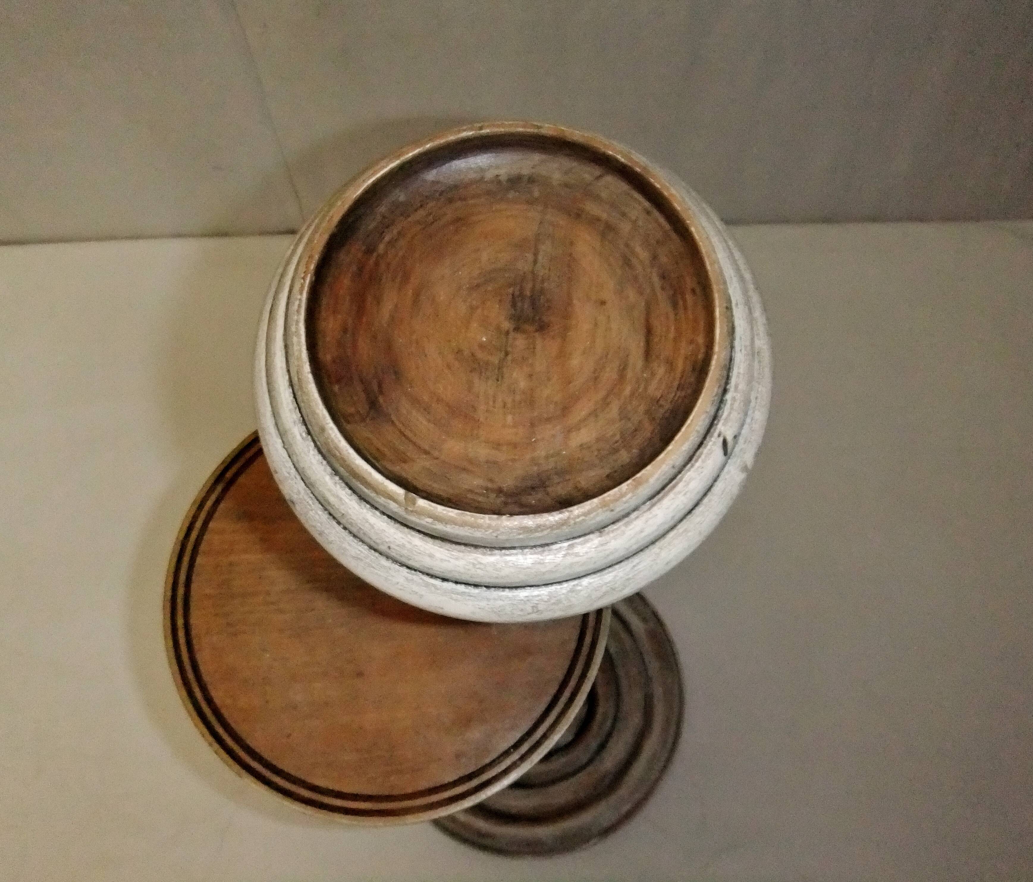 Wooden side table plant holder ivory patina ashtray rotating tray