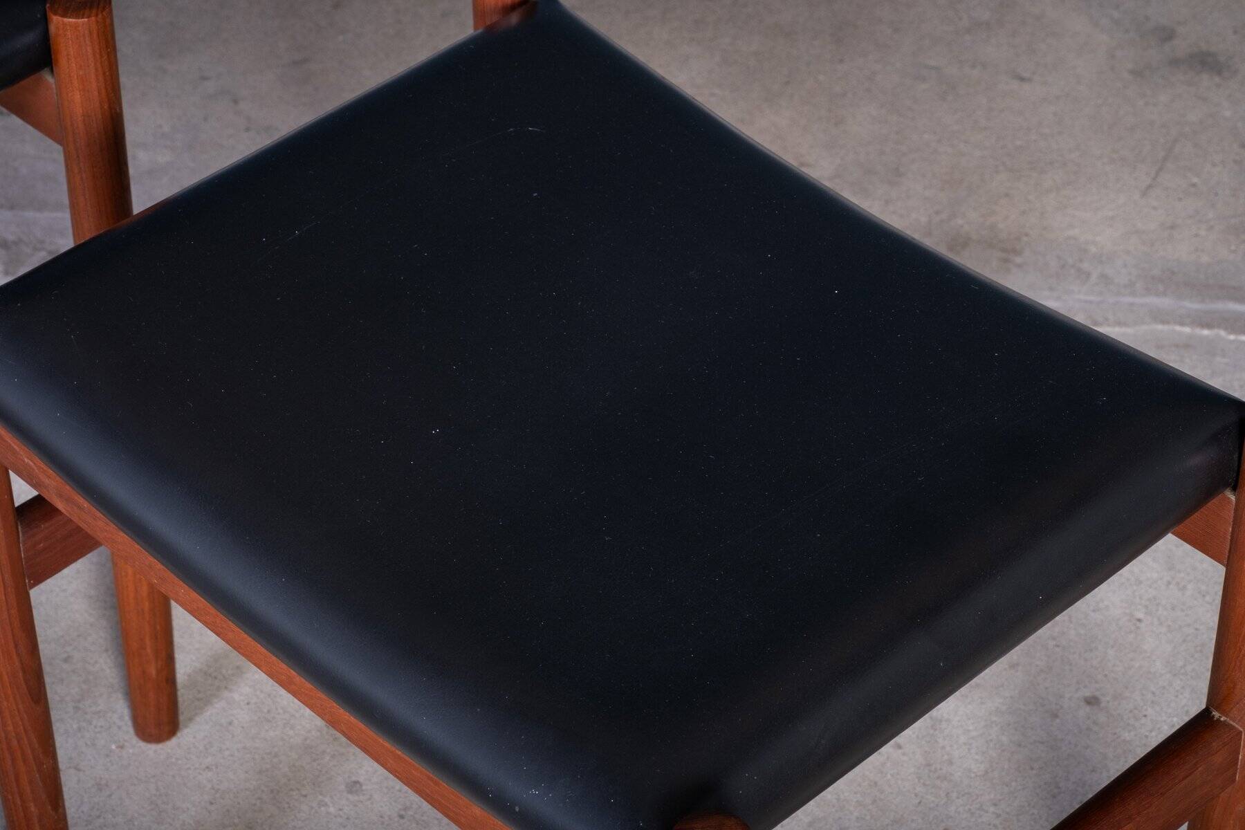 Teak Stools with Black Leather Tops by Spøttrup Møbelfabrik, 1960s, Set of 2