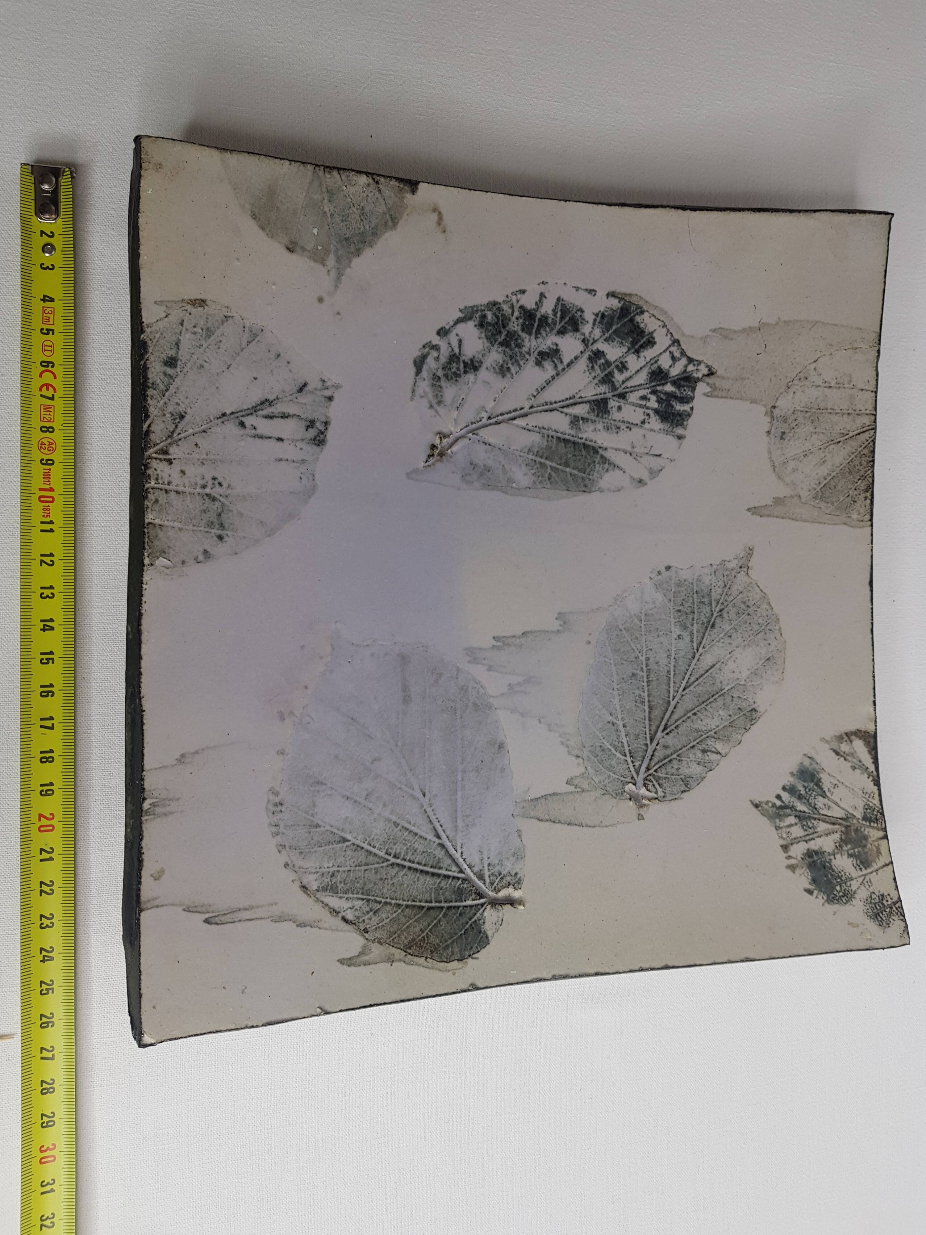 Enamelled sandstone dish with Tilleul leaf prints, 27 cm