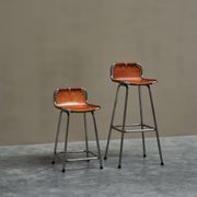 Set of 2 stools "Les Arcs" selected by Charlotte Perriand in leather.