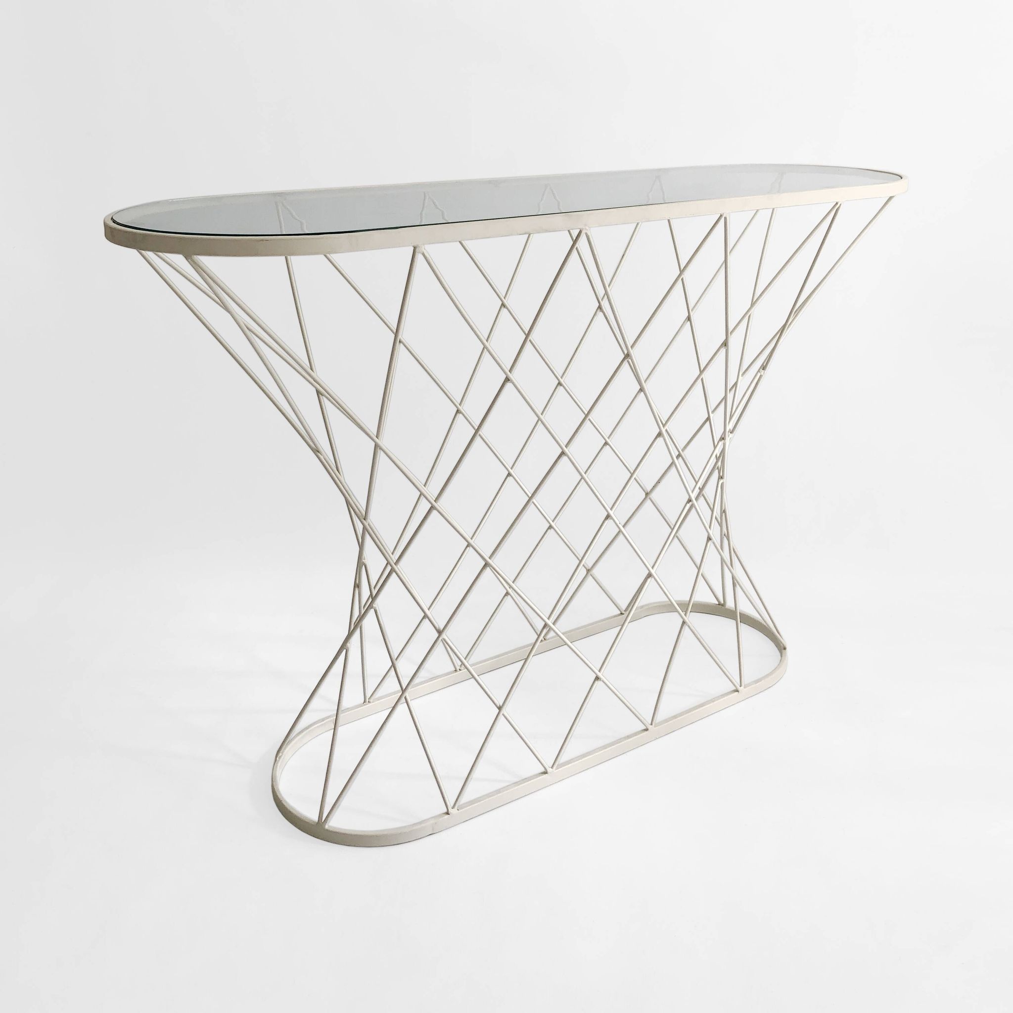 White Twisted Console 1980s  Noguchi Style USA Mid Century Oval