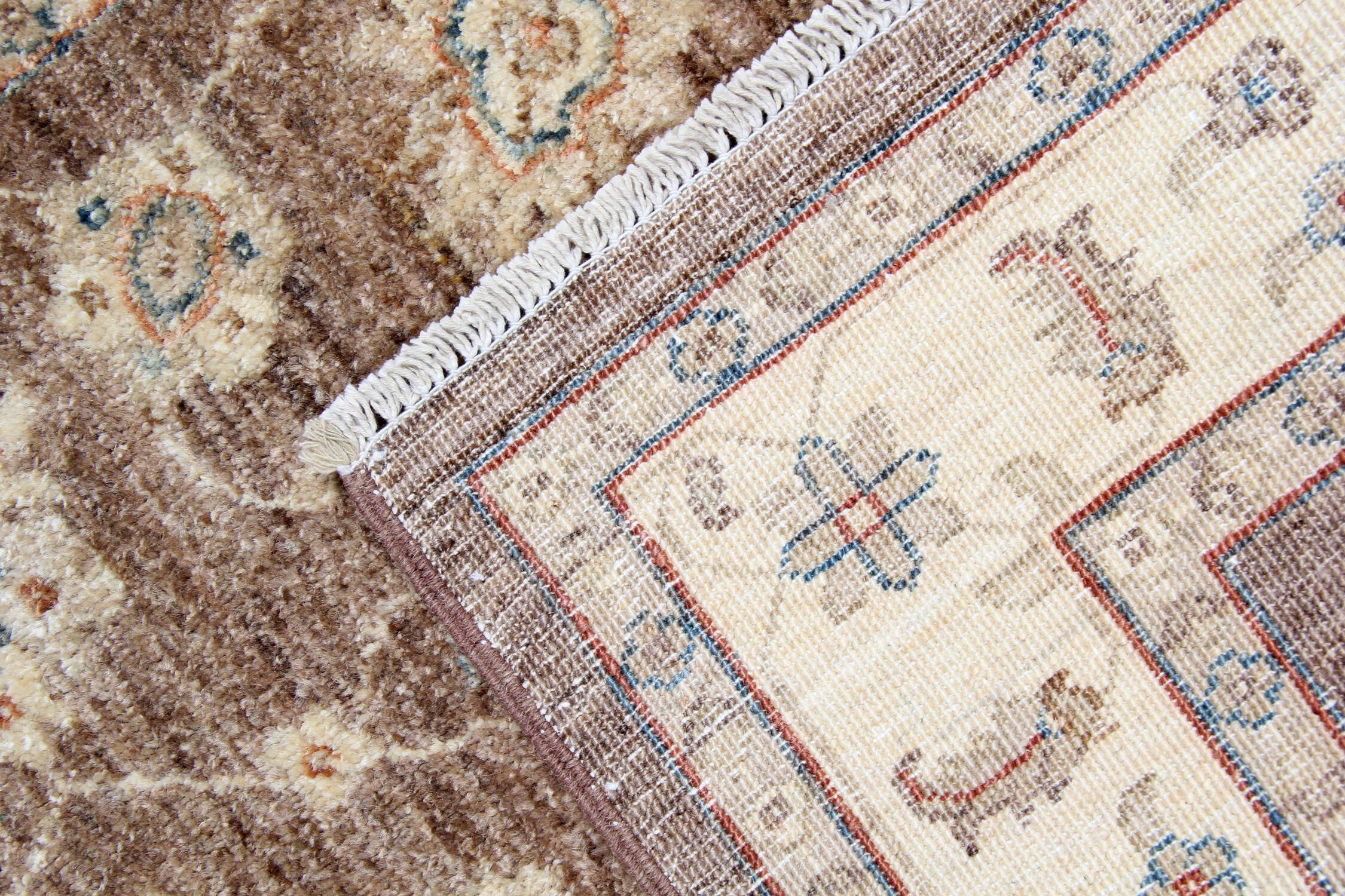 Brown Wool Rug, Handmade Floral Ziegler Carpet 148x96cm Oriental Decor