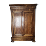 Old walnut wood cabinet with hat and 2 drawer doors