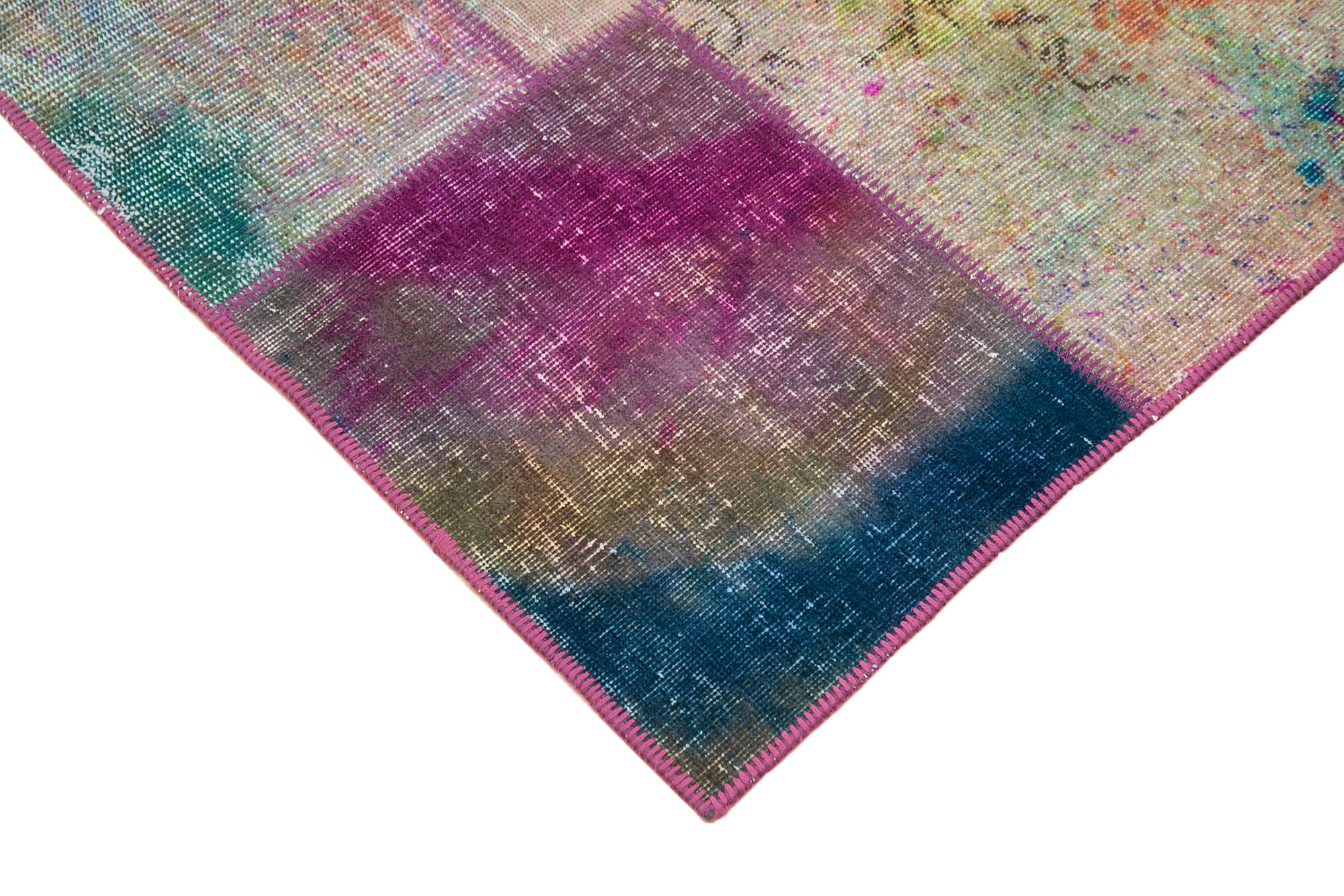 Hand-Knotted Anatolian Contemporary 169 cm x 240 cm Multicolor Patchwork Rug