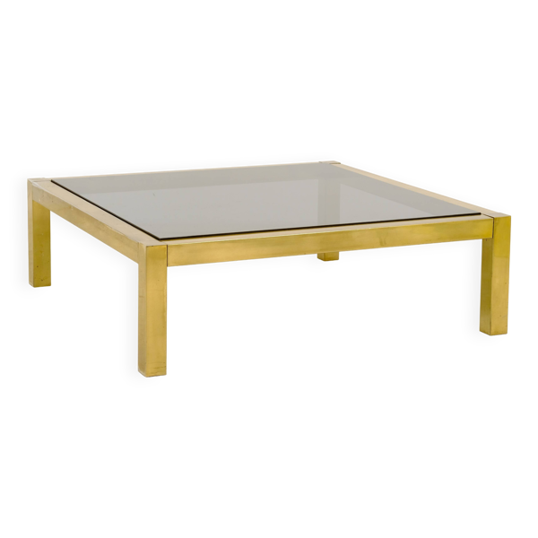 Table basse XXL laiton et verre fumé 1970 — Beyit