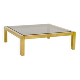 Table basse XXL laiton et verre fumé 1970