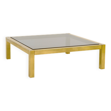 Table basse XXL laiton et verre fumé 1970