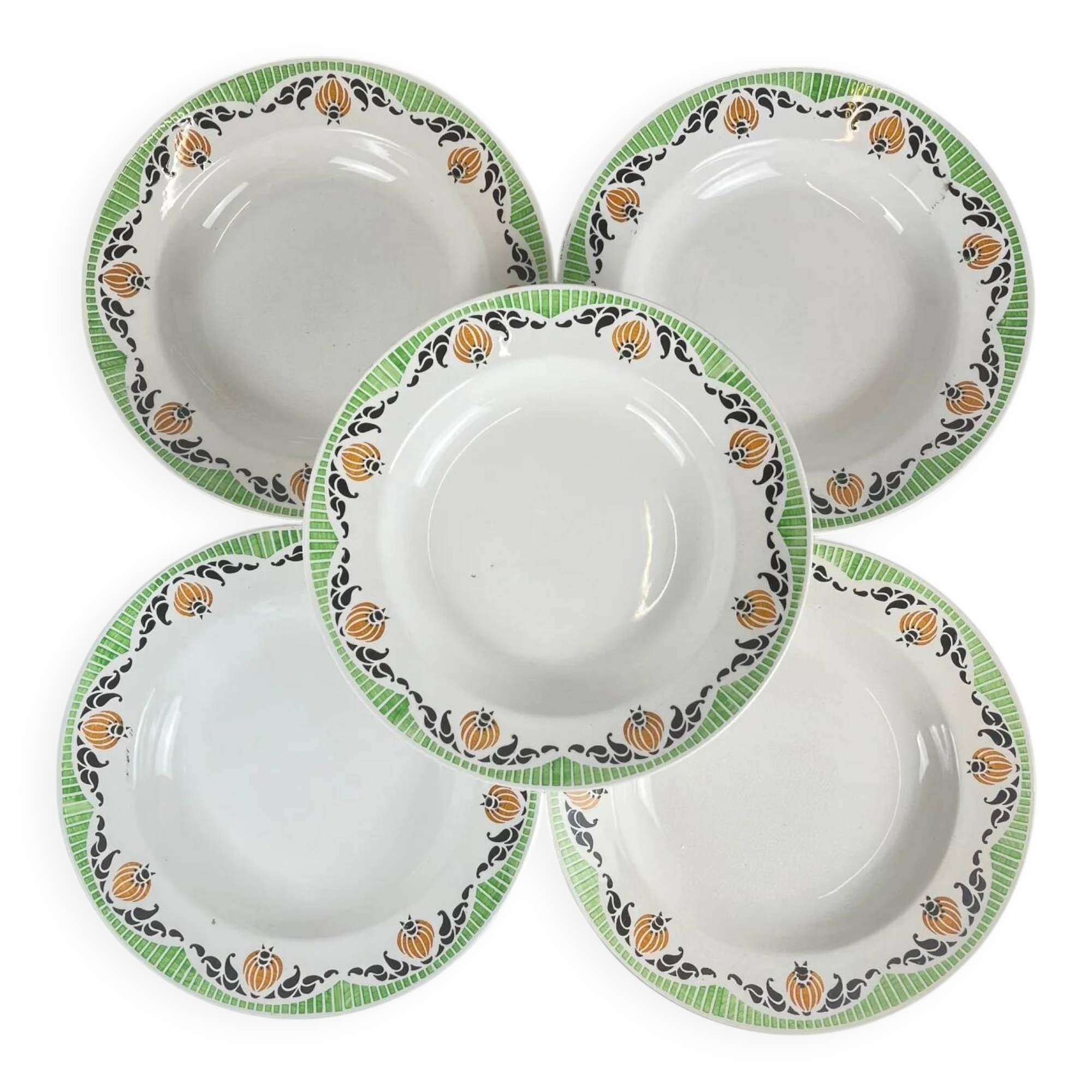 Set of 5 Sarreguemines "Maroussia" soup plates, early 20th century