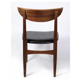 Ensemble de six chaises de table à manger de design danois en palissandre avec cuir noir