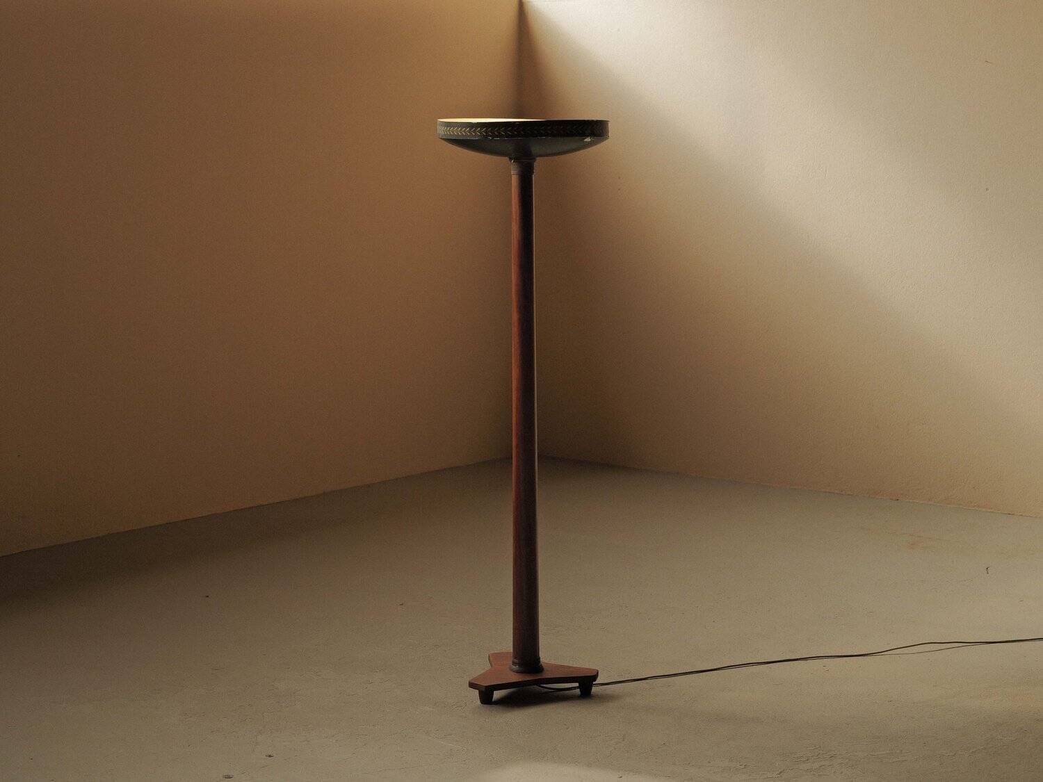 Art Deco floor lamp in mahogany and metal, 1930s