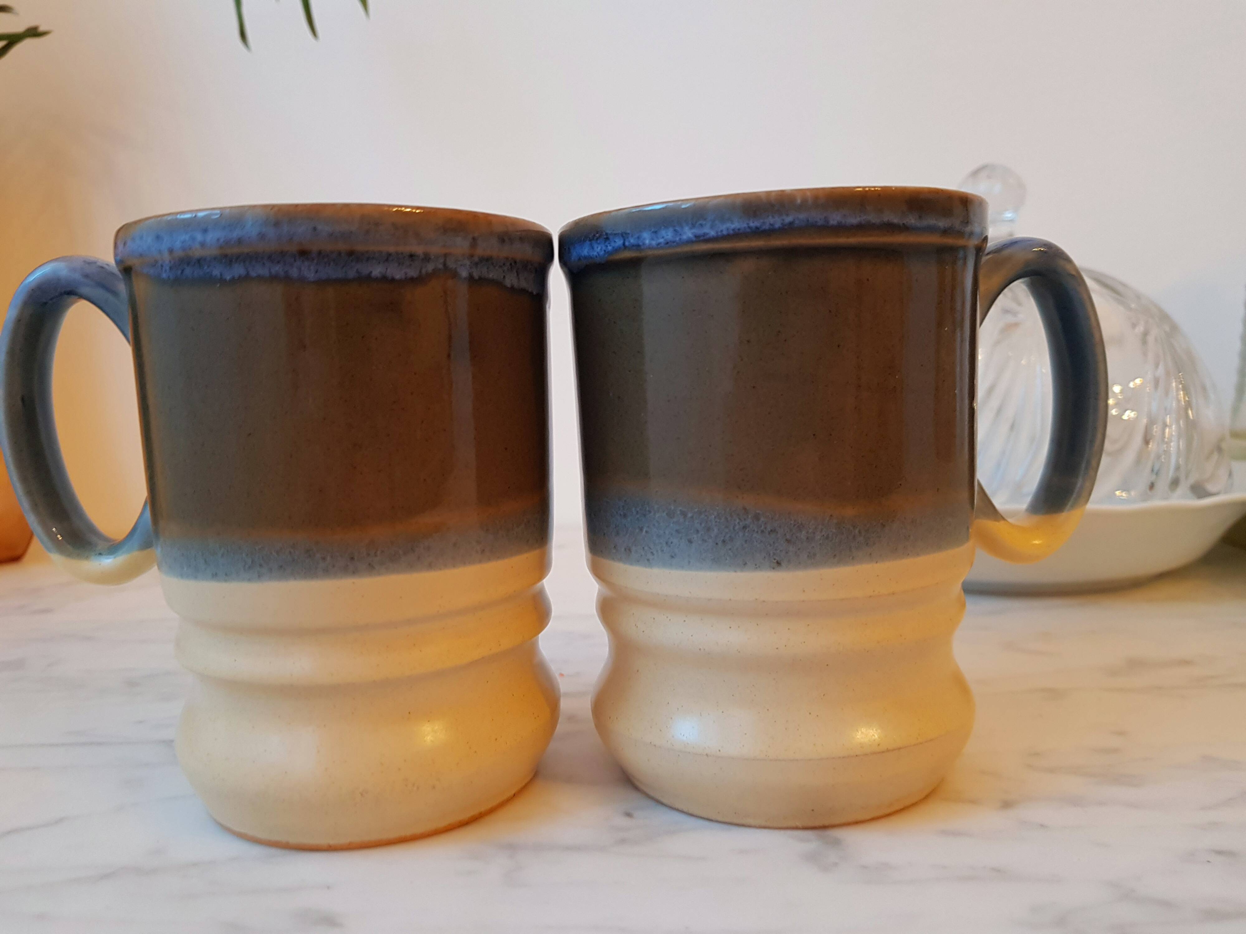 Duo of cups, handcrafted enamelled English stoneware mug. Nice size