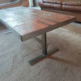 Table basse vintage en céramique – motif drakkar – design années 70