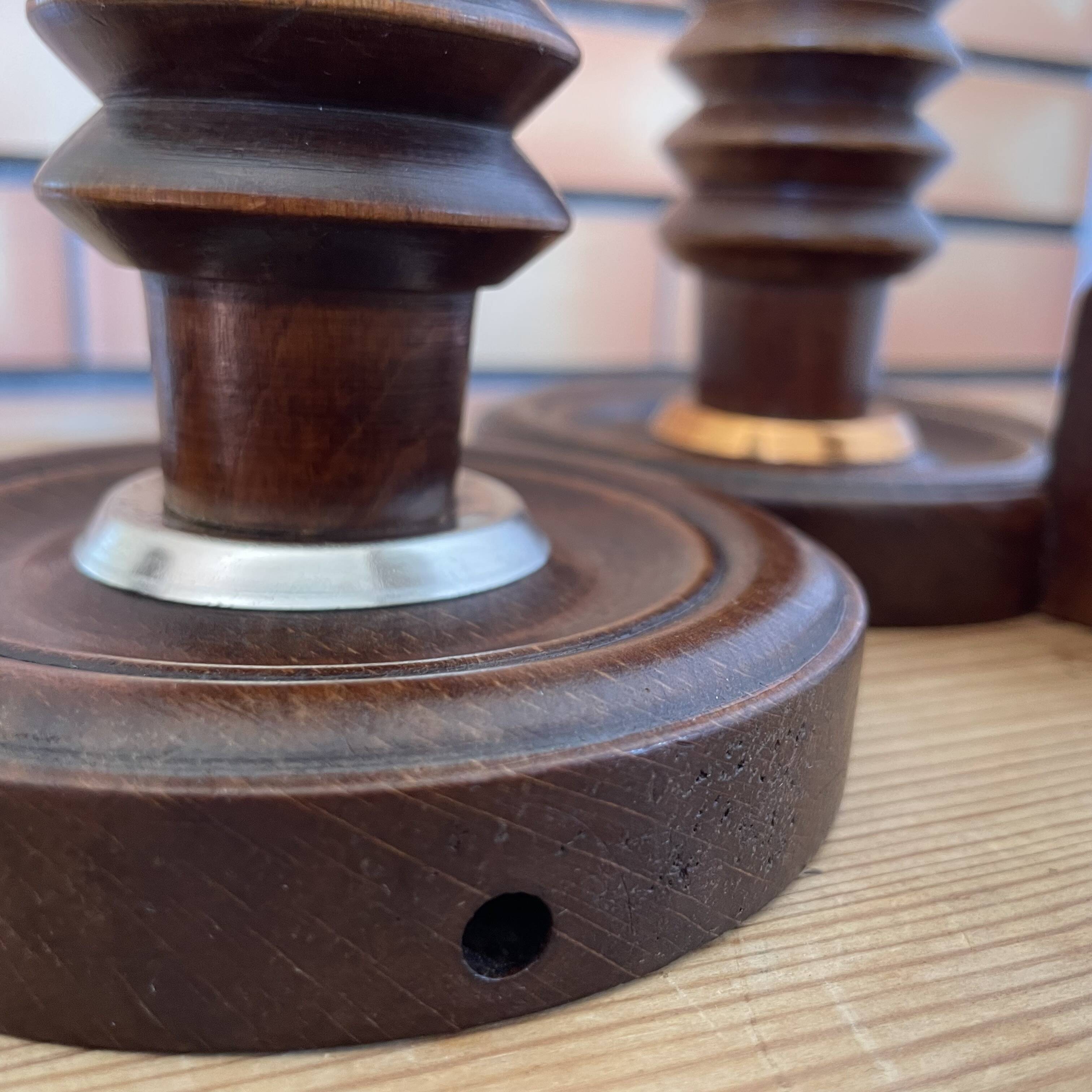 Pair wooden table lamps with handles