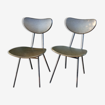 Pair of 50s chairs in metal and skaï