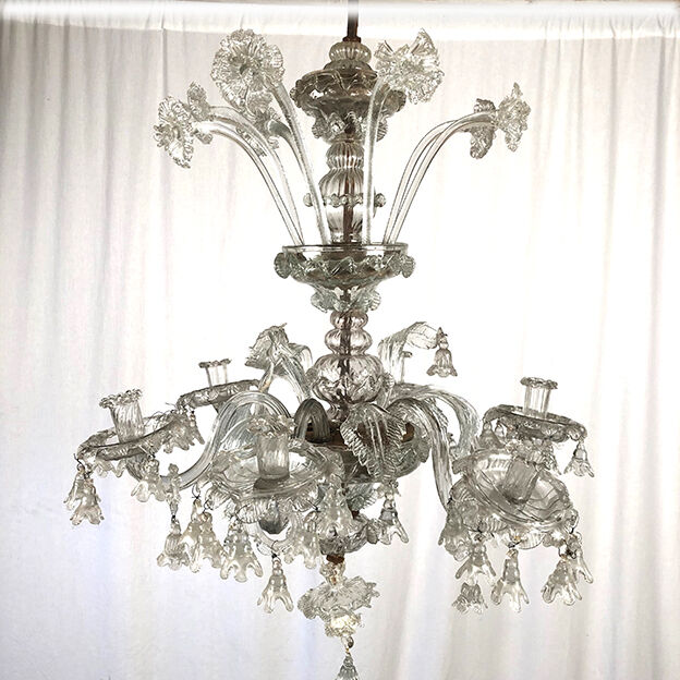 Ancien lustre de Venise, Murano en verre transparent