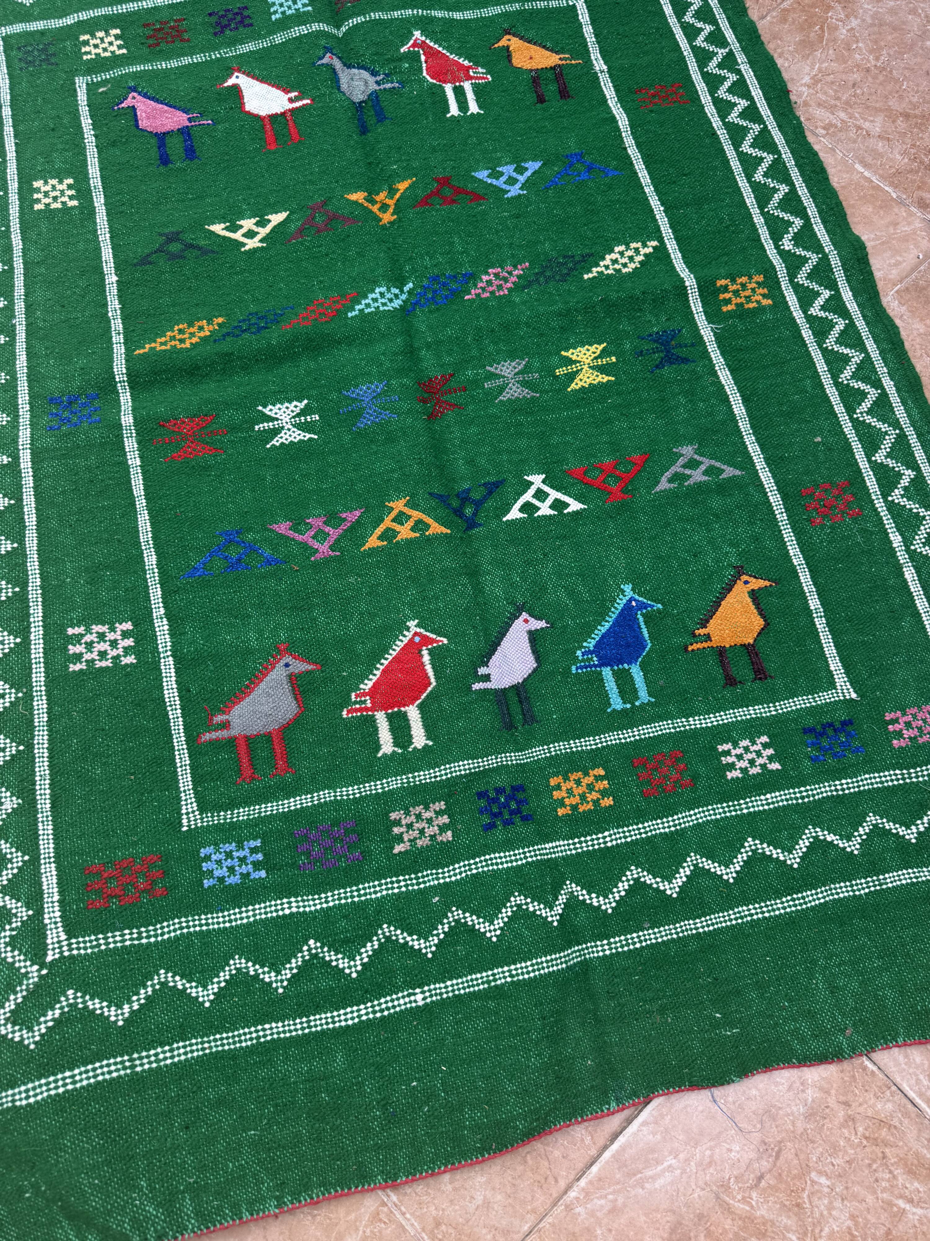 Handwoven Berber Kilim rug: Small Moroccan tribal accent rug