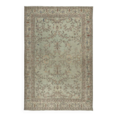 Vintage Handmade Soft Green Rug. One of a kind Floral Design Turkish Carpet