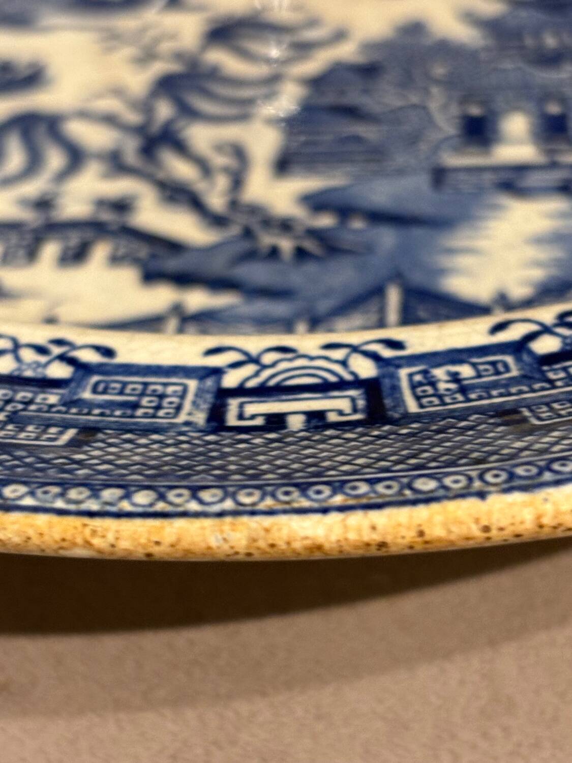 Antique Early Staffordshire Stone China Blue Willow Pattern Plate / Made in England