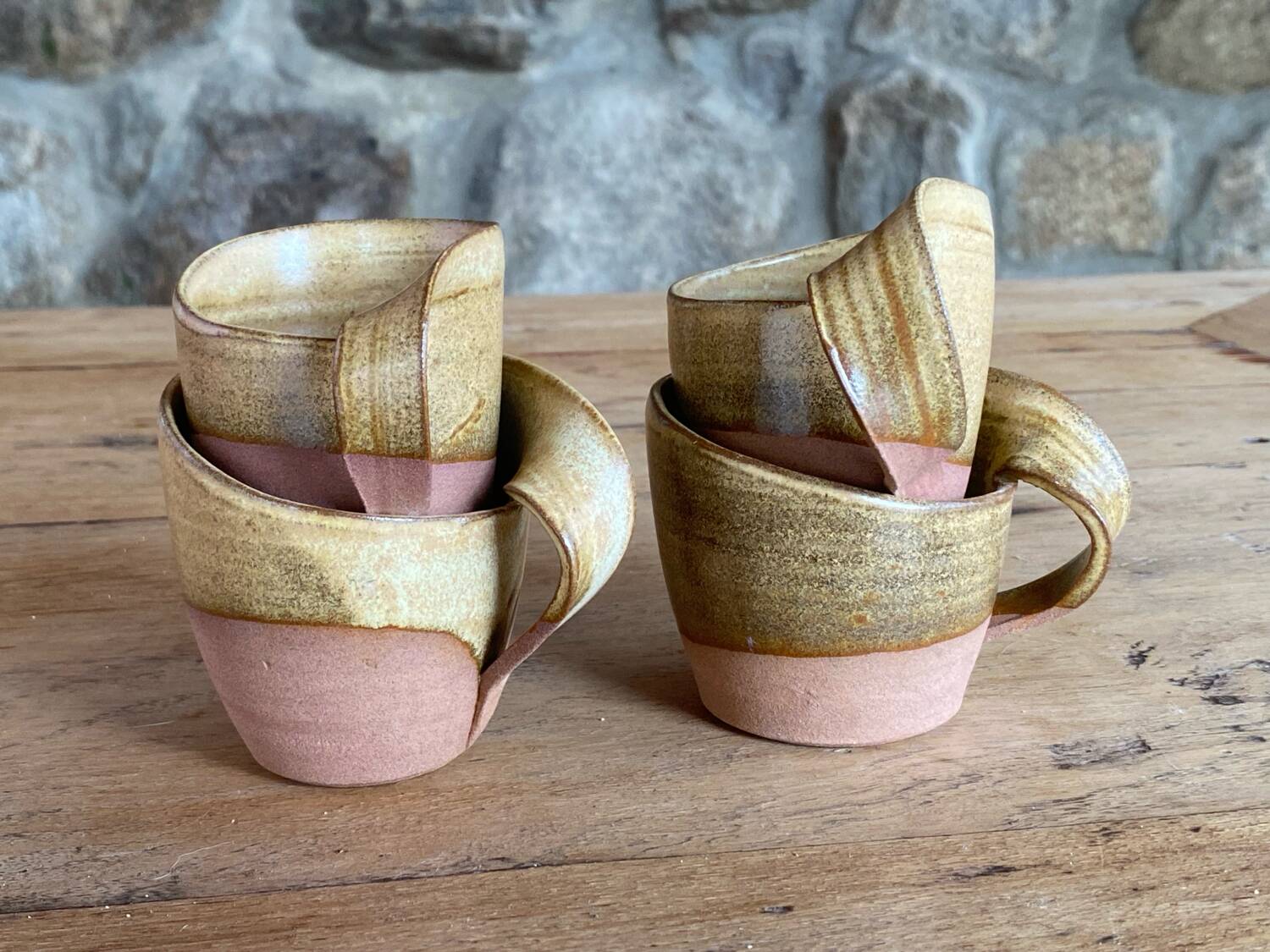 4 handmade stoneware coffee cups