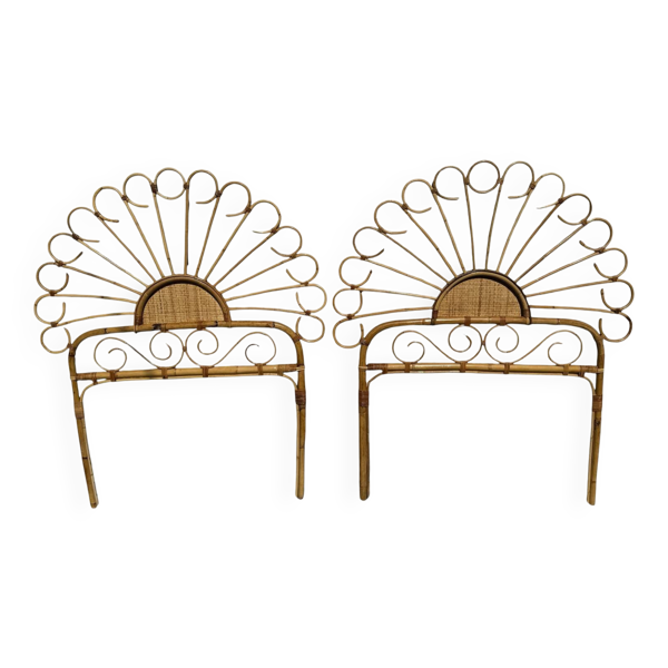 Tête de lit en bambou et rotin, fabrication artisanale Côte d'Azur, 1960