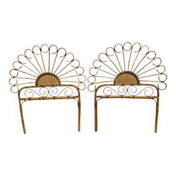 Tête de lit en bambou et rotin, fabrication artisanale Côte d'Azur, 1960