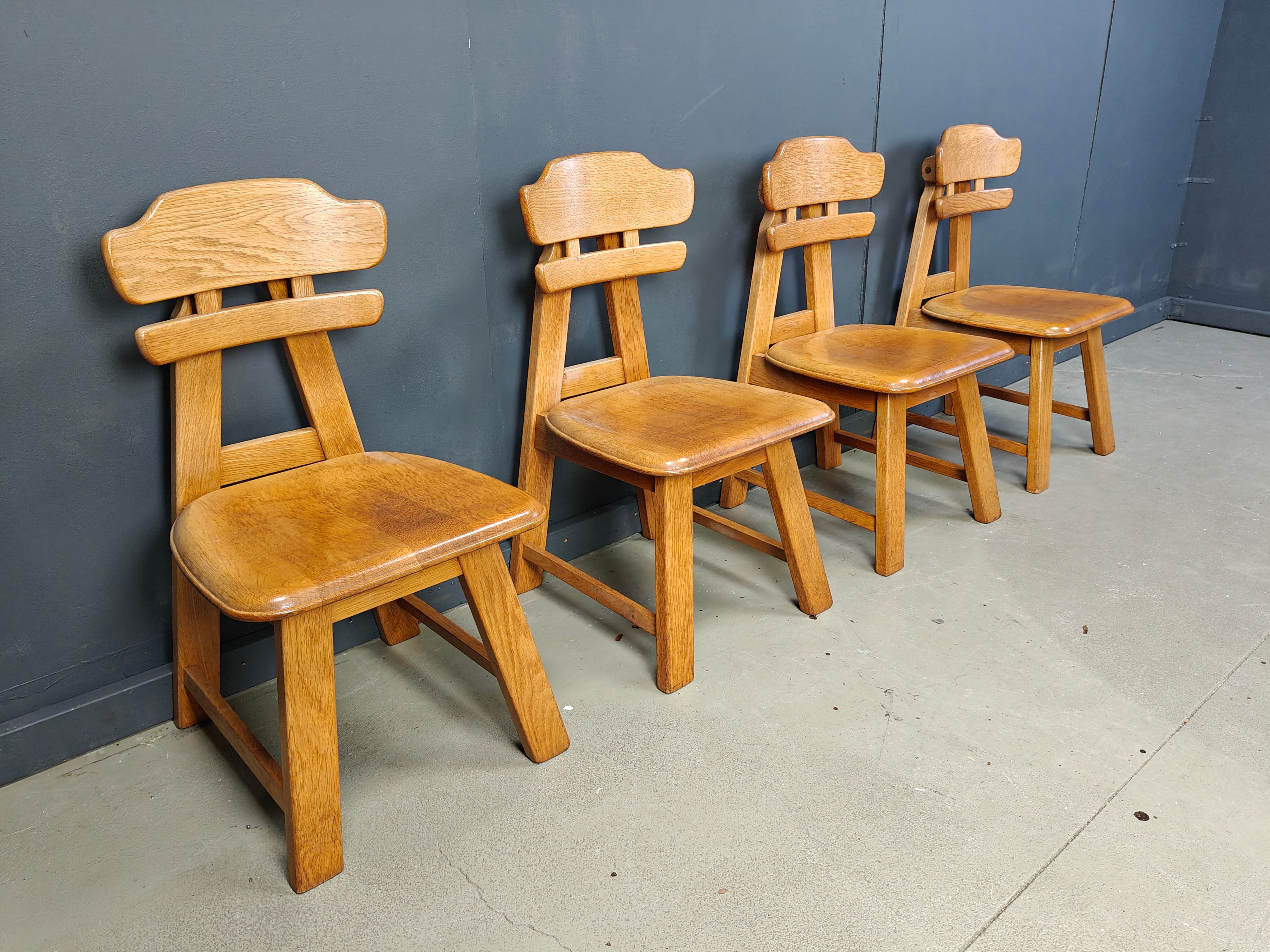 Vintage Dutch brutalist oak dining chairs, 1960s