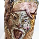 Unique Vintage Hand-Painted Vase with Faces Ascribable to Tullio d'Albisola