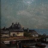 Oil on panel marine scene signed 20th century gilt leaf frame